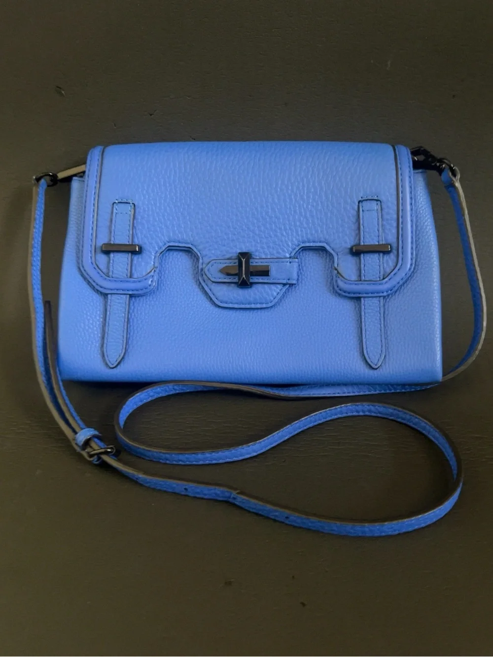 Rebecca Minkoff Mini Jules Blue Pebbled Leather Satchel Crossbody